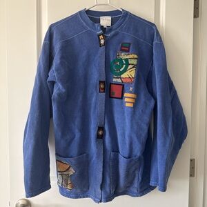 Blue Kids Fleece Jacket with Geometric Appliqué
